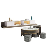 Modern TV stand in white and coffee colors with extendable drawers for extra storage